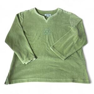 VINTAGE Haband Sweater Velvet Green Embroidered Long Sleeve Crewneck Women's L